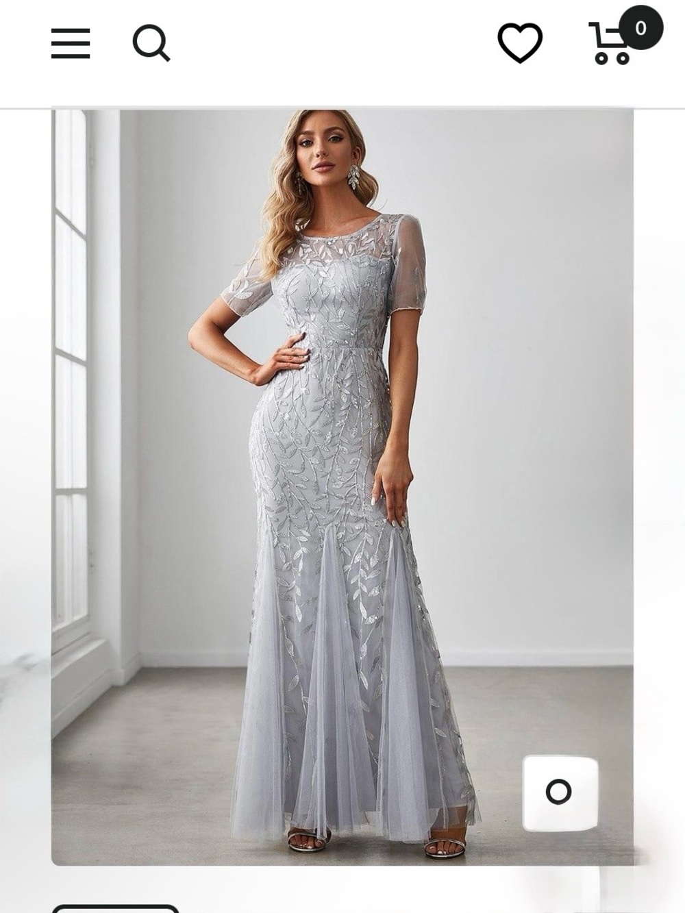Ever Pretty Silver light gray Embroidered Tulle leaf Maxi Gown size 8 nwt